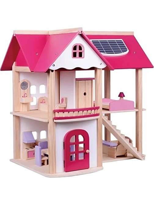 Nusrat Bilişim Toy Doll House Ahşap Pembe Oyun Evim Bed 554