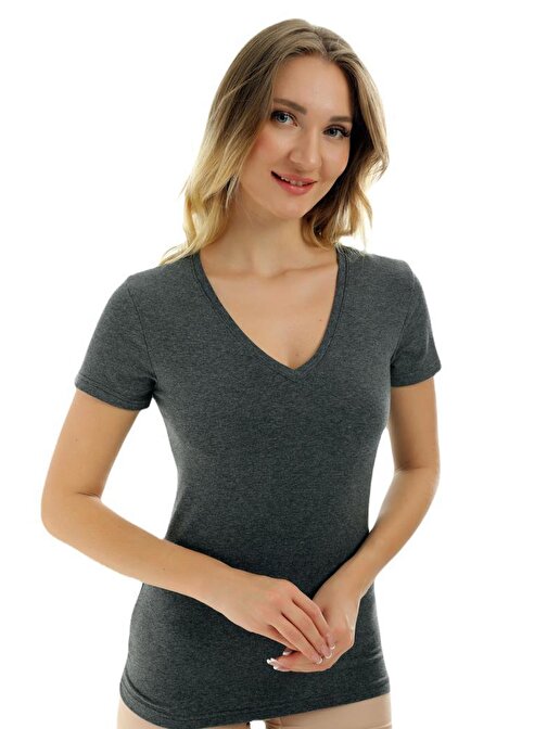 Almila Kısa Kollu V Yaka Slim Fit Kadın Body T-Shirt 2036