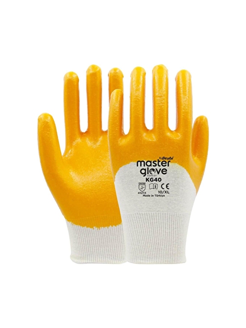 Master Glove KG40 Sarı Nitril Kaplı Pamuk ve Polyester Örgü İş Eldiveni 10 Beden 12 Çift