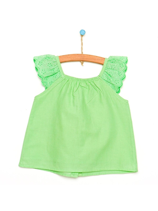 HelloBaby Basic Kız Bebek Fırfır Askılı Pamuklu Bluz Yeşil 9 Ay