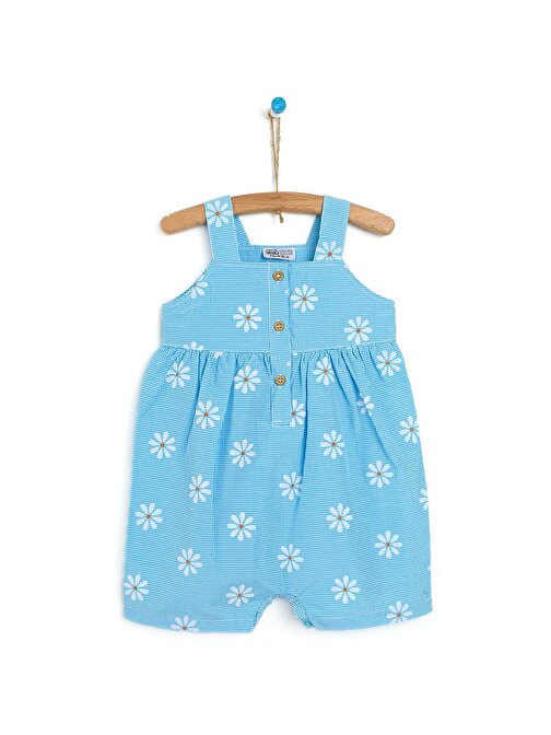 HelloBaby Basic Kız Bebek Poplin Kısa Tulum 9 Ay Mavi