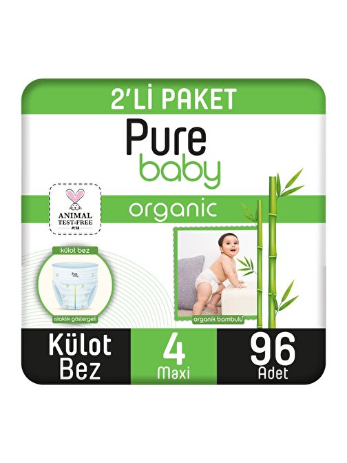 Pure Baby Organik Bambu Özlü Külot 4 Numara Bebek Bezi 96 Adet