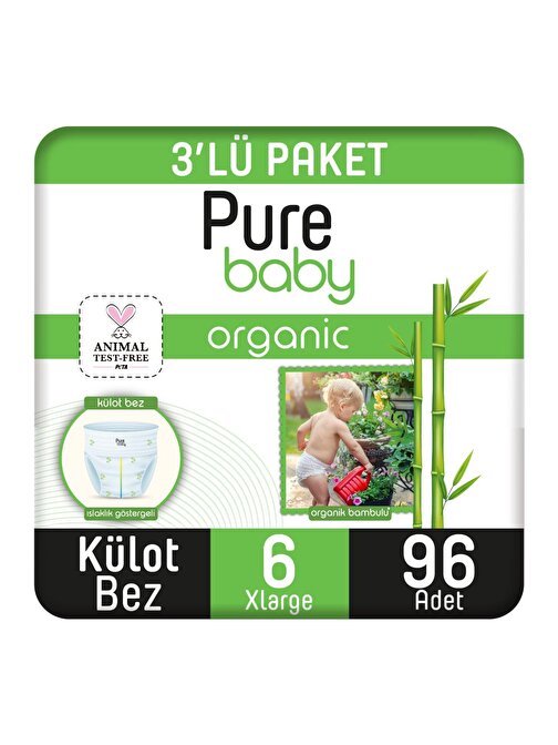 Pure Baby Organik Bambu Özlü Külot 15 + kg 6 Numara Bebek Bezi 96 Adet