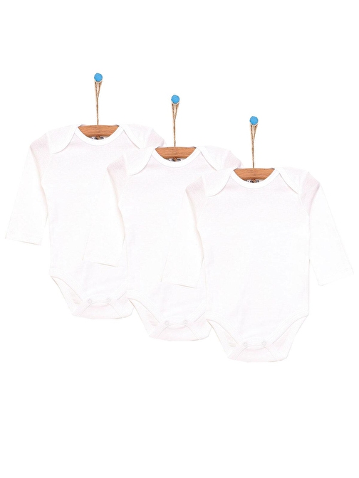 HelloBaby Unisex Pamuklu Düz 3'lü Uzun Kollu Body Beyaz 1 Yaş