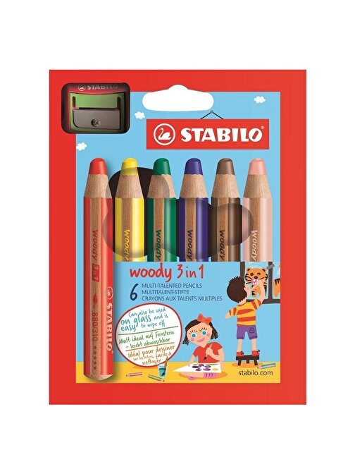 Stabilo Eo8826-2 Woody 3 in 1 Duo Kuru Boya 6'lı Çok Renkli