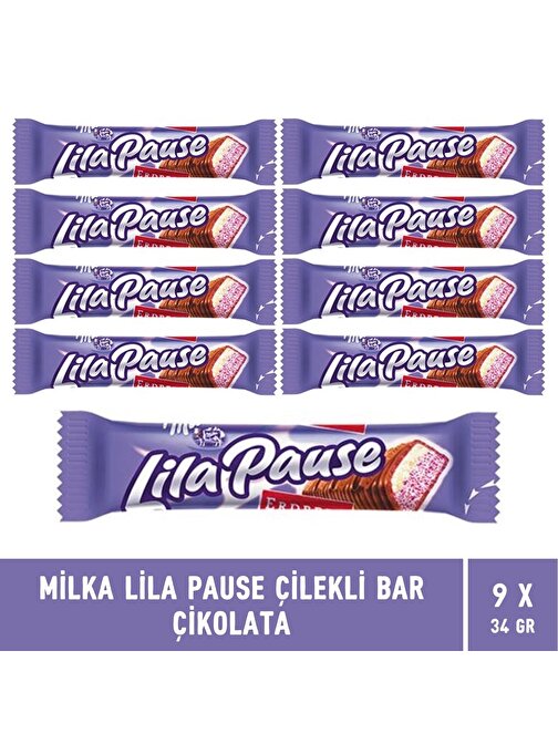 Milka Lila Pause Çilekli Bar Çikolata 34 gr x 9 Adet