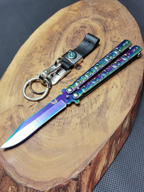 Alsepeteavm 21Cm Benchmade Gökkuşağı Kuru Kafa Desenli Kelebek Ve Çelik Anahtarlık