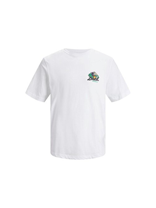 Jack&Jones Sıfır Yaka Baskılı Beyaz Erkek T-Shirt 12235304