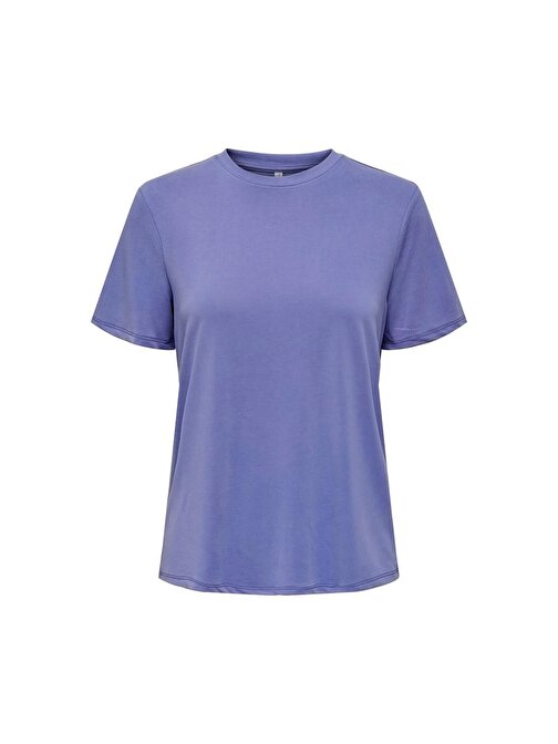 Only Sıfır Yaka Basic Mavi Kadın T-Shirt 15290959