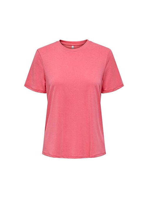 Only Sıfır Yaka Basic Pembe Kadın T-Shirt 15290959