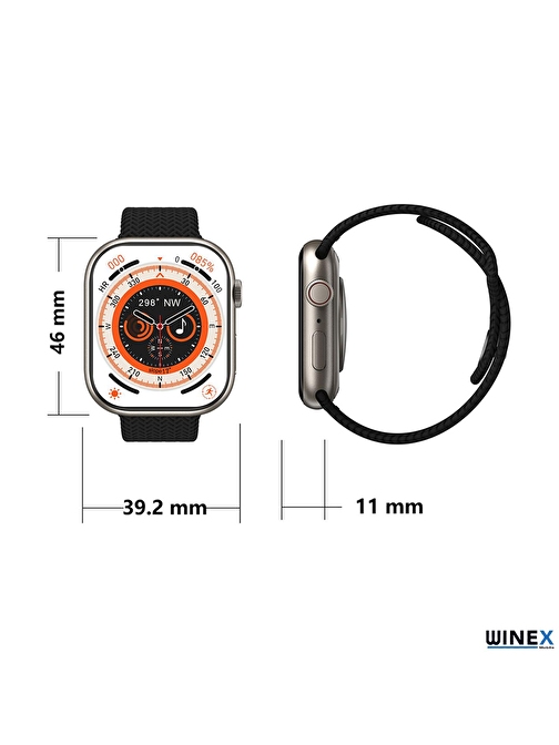 Winex 2023 Watch 9 Pro Android - iOS Uyumlu Amoled Ekran Akıllı Saat Siyah