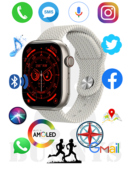 Rabbit Store Watch 9 Pro Apple iPhone 13 Mini Uyumlu 45 mm Bluetooth Konuşma Özellikli Amoled Ekran Akıllı Saat Siyah