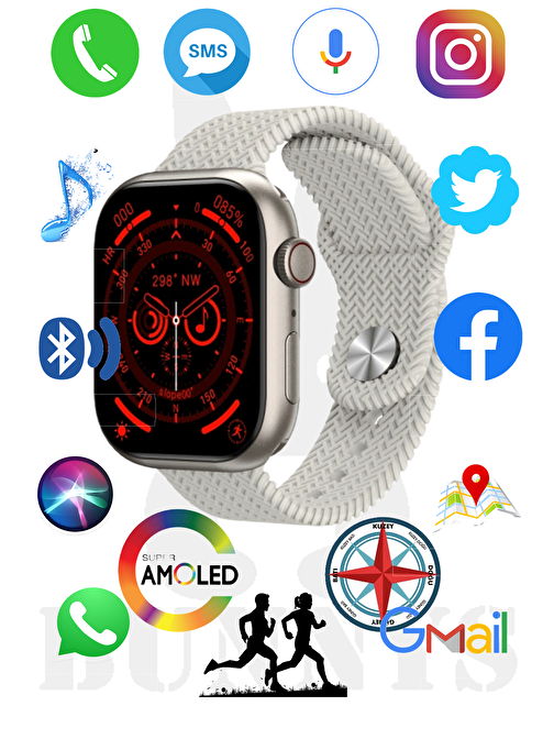 Bunnys Watch 9 Pro Apple iPhone 13 Pro Max Uyumlu 45 mm Bluetooth Konuşma Özellikli Amoled Ekran Akıllı Saat Siyah