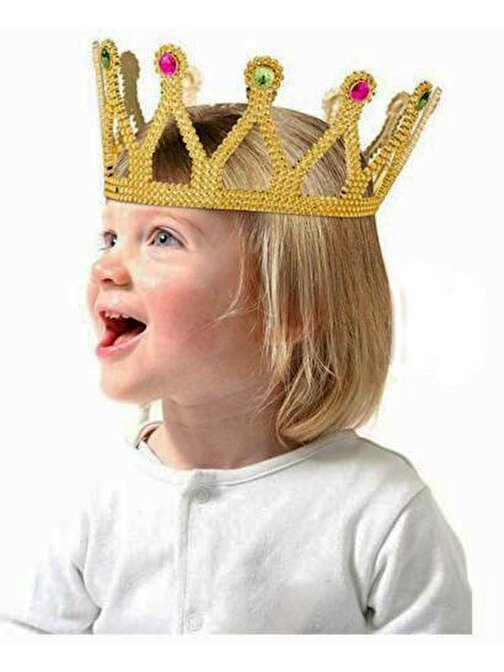 Altın Renk Çocuk ve Yetişkin Uyumlu Kraliçe Tacı Prenses Tacı 8 x 25 cm