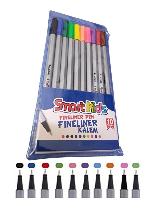 Artlantis Fineliner Kalem 0.4mm İnce Keçe Uçlu Kalem Smart Kids Fineliner Keçe Uçlu Kalem Seti 10 Renk