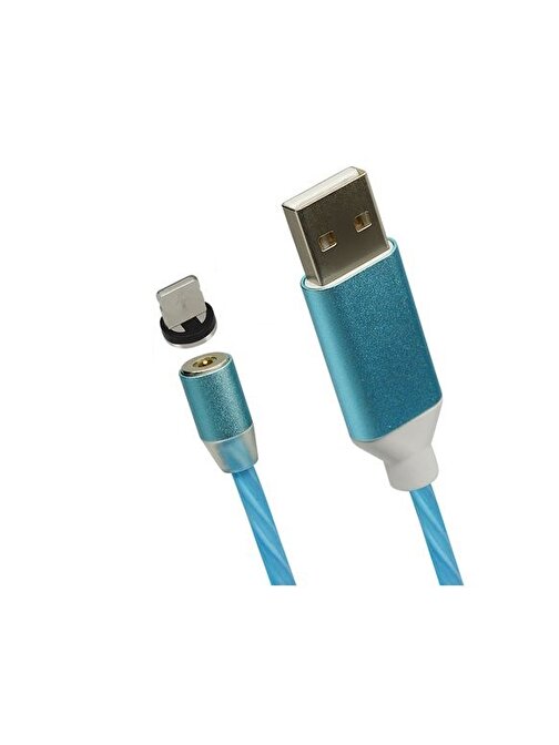 Native Audio Apple Mavi Led Akışlı Manyetik 2.4A Lightning Hızlı Şarj Kablosu 1 m