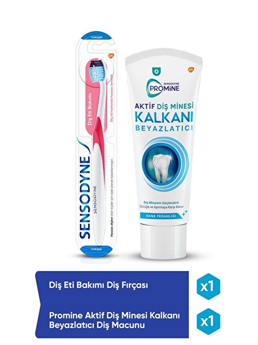 Sensodyne Promine Aktif Diş Minesi Kalkanı Beyazlatıcı + Diş Eti Bakımı Diş Fırçası Set