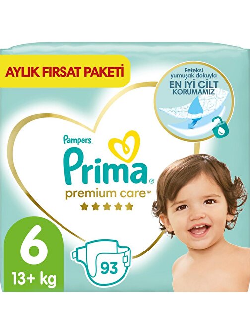 Prima Premium Care 13 + kg 6 Numara Aylık Fırsat Paketi Bebek Bezi 93 Adet
