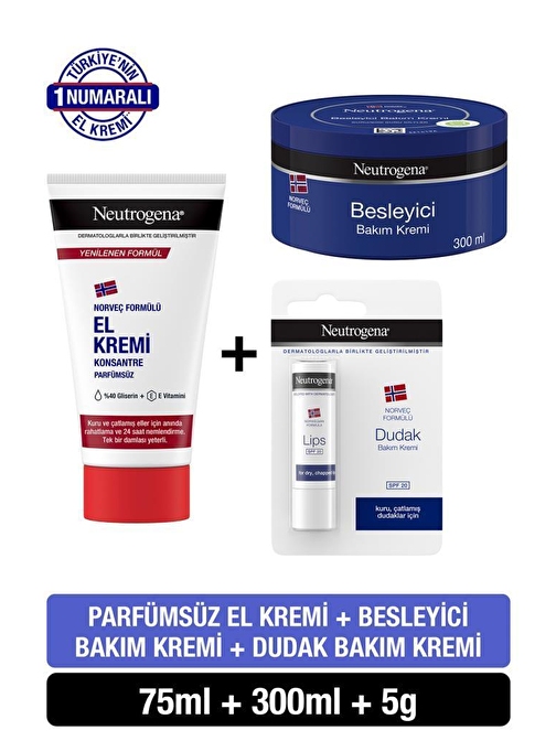 Neutrogena Parfümsüz El Kremi+ Besleyici Bakım + Dudak Kremi