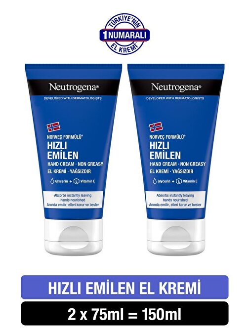 Neutrogena Norveç Formülü Hızlı Emilen El Kremi 75 ml x 2 Adet