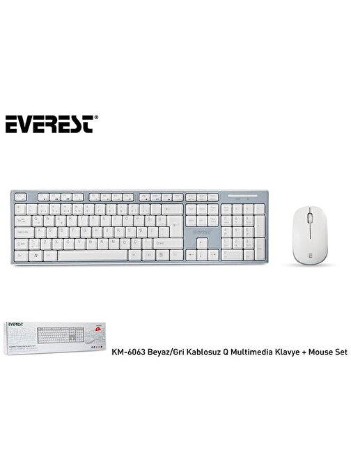 Everest KM-6063 Türkçe Q Beyaz Kablosuz Klavye Mouse Seti