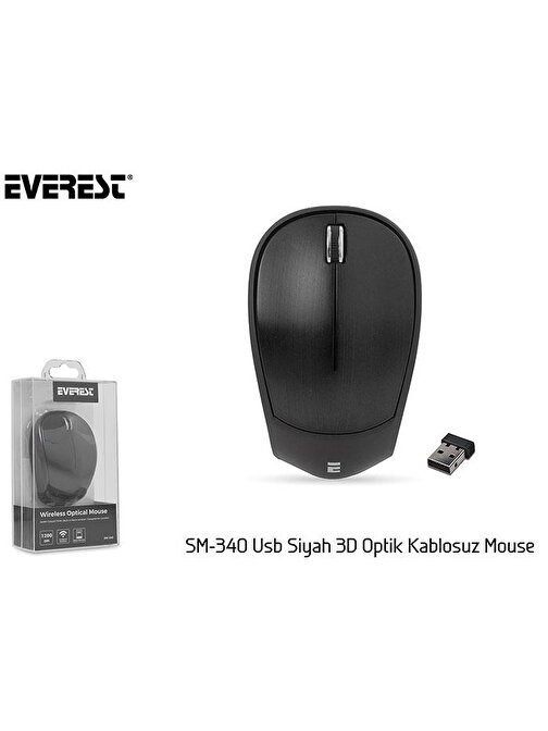Everest SM-340 Kablosuz 3D Siyah Optik Mouse