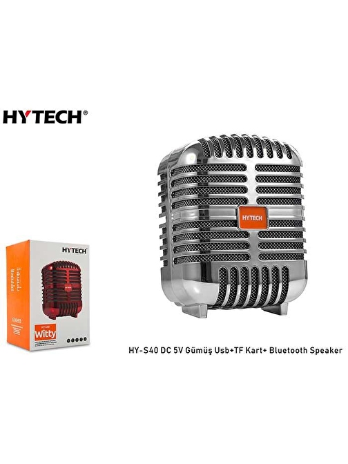 Hytech HY-S40 Dc 5V Usb+Tf Kart Uyumlu Bluetooth Hoparlör Gümüş