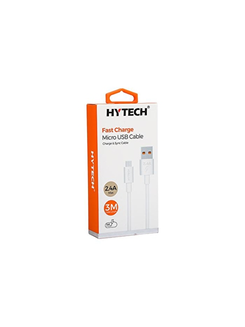 Hytech Universal HY-X893 2.4A Micro USB Hızlı Şarj Data Kablosu 3 m Beyaz