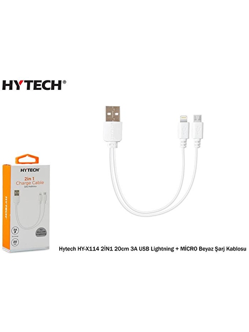 Hytech Apple HY-X114 3A 2in1 USB Lightning - Micro USB Hızlı Şarj Kablosu 20 cm