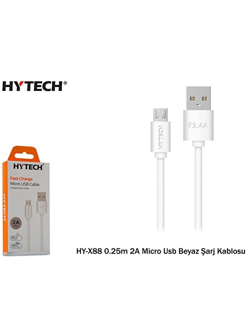 Hytech Universal HY-X88 2A Micro USB Hızlı Şarj Kablosu 0.25 cm Beyaz