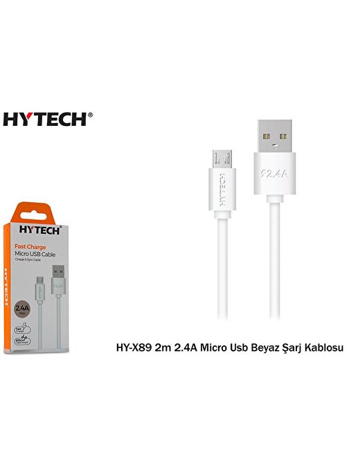Hytech Universal HY-X89 2.4A Micro USB Hızlı Şarj Kablosu 2 m Beyaz