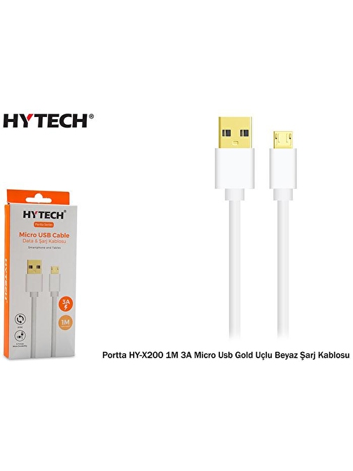 HYTECH Portta Şarj Kablosu Beyaz Micro USB