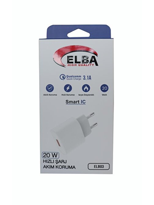 Elba Elb03-20Usb Beyaz 20W Usb Şarj Kafa Qc4.0Akıllı Koruma-Hızlı Şarj-Isıya Dayanıklı