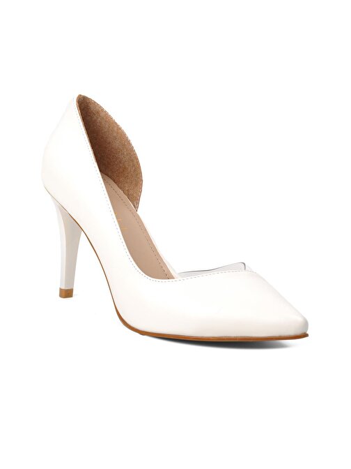 Ayakmod 6501 Beyaz Kadın Şeffaf Detaylı Topuklu Ayakkabı
