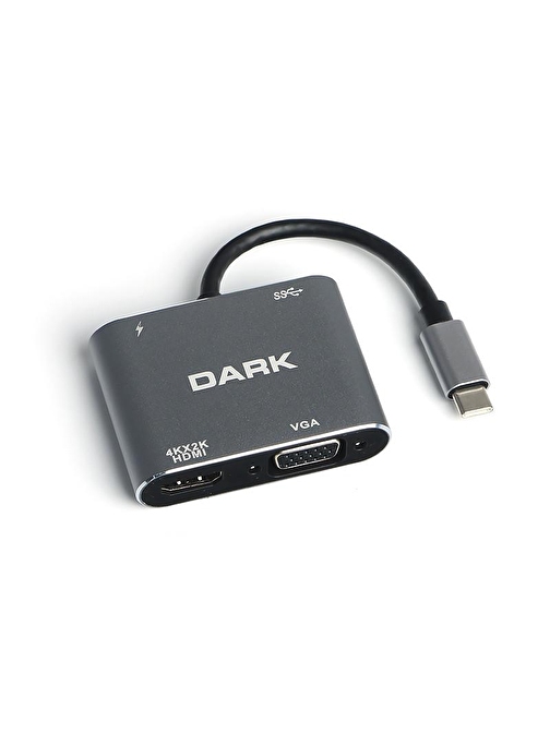 Dark Usb 3.1 Type-C' Den 4K Uhd Hdmı & Vga Dönüştürücü Adaptör