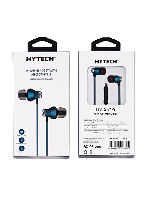 Hytech Hy-Xk19 Mavi Telefon Uyumlu Kulak İçi Mikronlu Kulaklık