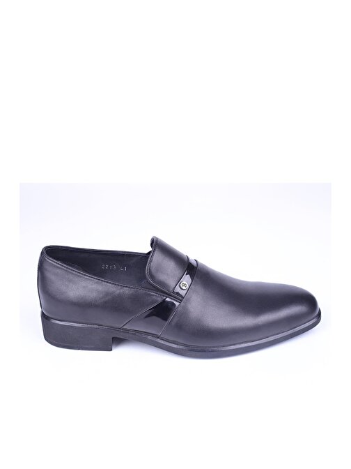 Burç 2213 Erkek Siyah Hakiki Deri Klasik Bağcıksız Ayakkabı