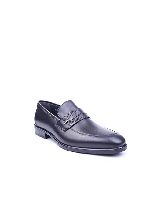 Delfino 509 Erkek Hakiki Deri Siyah Bağcıksız Klasik Kauçuk Ayakkabı