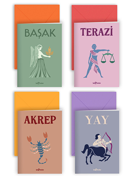 Le Color 4'Lü Set Burç Astroloji 10X15 Hediye Tebrik Kartı- Başak Terazi Akrep Yay