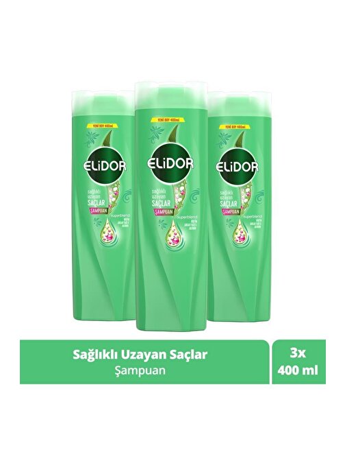 Elidor Superblend Saç Bakım Şampuanı Sağlıklı Uzayan Saçlar Biotin Argan Yağı Arjinin 3 x 500 ml