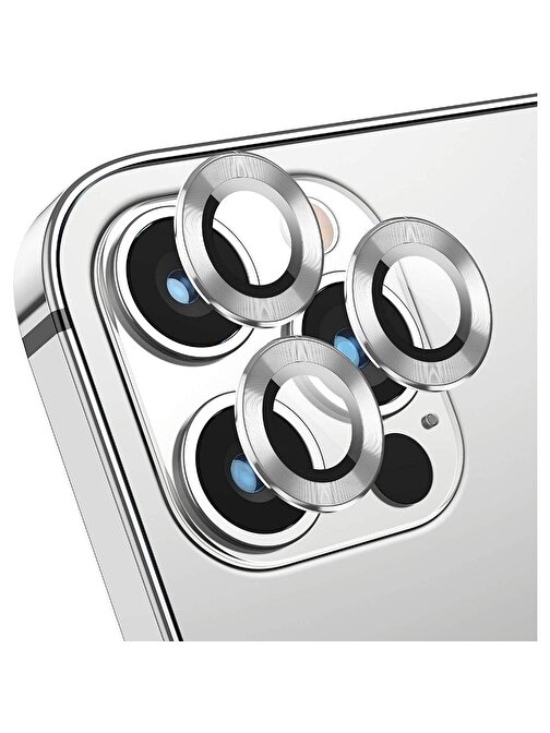 Teleplus CL-02 Apple iPhone 13 Pro Max Metal Kamera Lens Koruyucu Gümüş