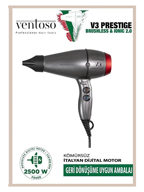 Ventoso V3 Prestige Brushless & Ionic 2.0 2500 W Profesyonel Fön Makinesi Gokturk Red