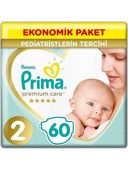 Prima Premium Care 2 Numara Ekonomik Paket Bebek Bezi 60 Adet