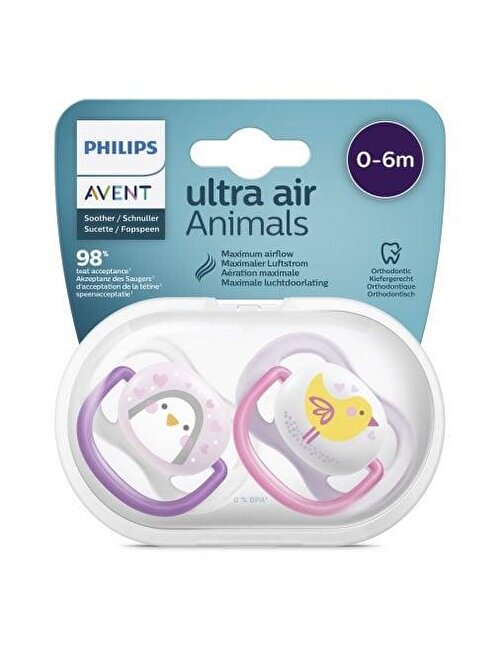 Philips Avent Ultra Air Animals Meme Ucu Silikon Emzik Renkli 0-6 Ay 2'li