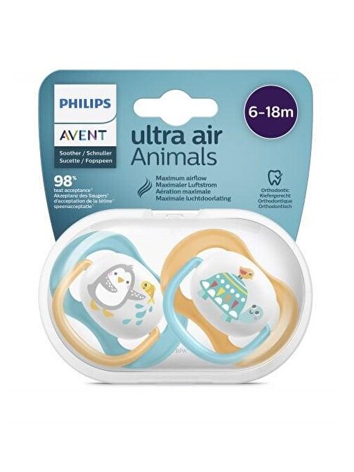 Philips Avent Ultra Air Animals Meme Ucu Silikon Emzik Renkli 6 - 18 Ay 2'li