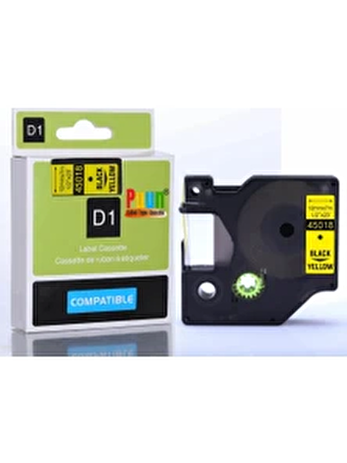 Puun Dymo Labelmanager Serisi Elektronik Etiketleme Makinesi D1 45018 S0720580 12MM x 7 Mt. Muadil Sarı Etikete Siyah Yazı Şerit Etiket Kaseti