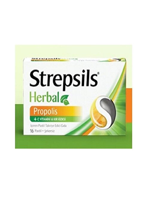 Strepsils Herbal Propolis + C Vitamini İçeren Takviye Edici Gıda 16 Pastil