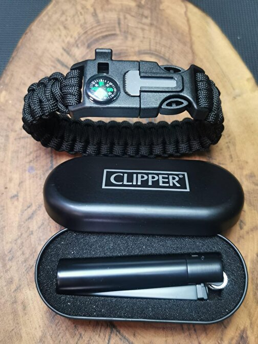 Alsepeteavm Clipper Çakmak Ve Paracord Pusula Düdük Bileklik Seti