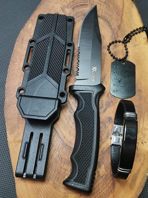 Alsepeteavm Kamp Outdoor 21 Cm Avcı Bıçağı Paracord Bileklik Ve Asker Künye Seti