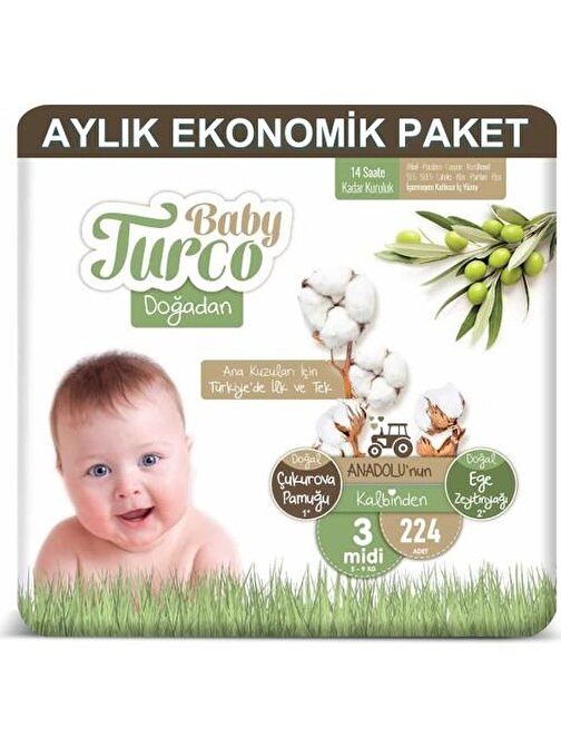 Baby Turco 4 - 9 kg 3 Numara Bebek Bezi 224 Adet